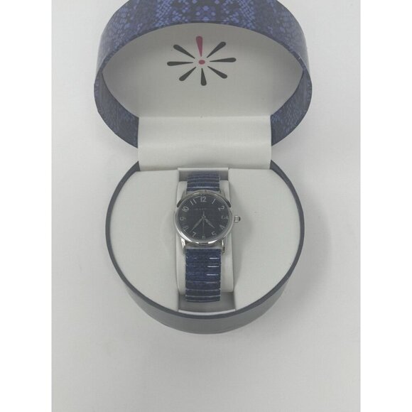 Isaac Mizrahi Live Watch Women 32mm Blue Tone Checkered Stretch New In Box - Picture 2 of 4